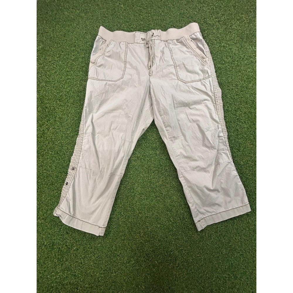 Khakis & Company Womens Size 14 Tan Cropped Capri Pants Elastic Waist Drawstring